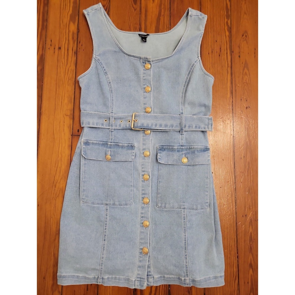 Cache Denim Button Down Dress Womens L or XL Stretchy Scoop Neckline Summer